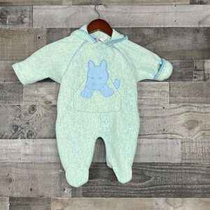 Vintage CWV Snowsuit Bunting Infant Baby Sz 3/6 Months‎ Animal Baby Blue Fleece